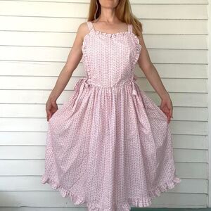 70s Vintage Pink White Floral Summer Dress 15 M